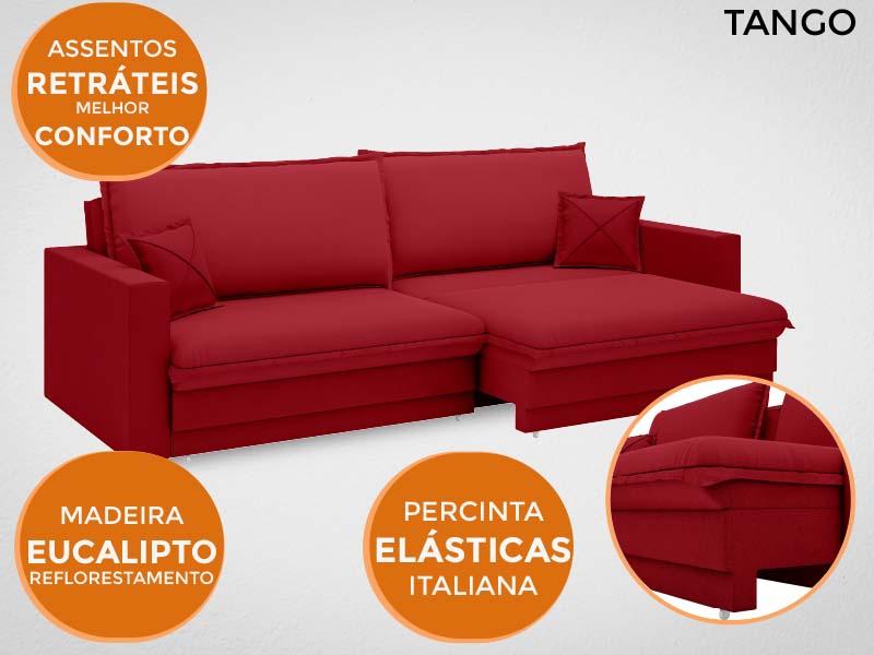 Sofá Tango 1,80m sem caixa, Retrátil e Reclinável Velosuede Vermelho - NETSOFAS