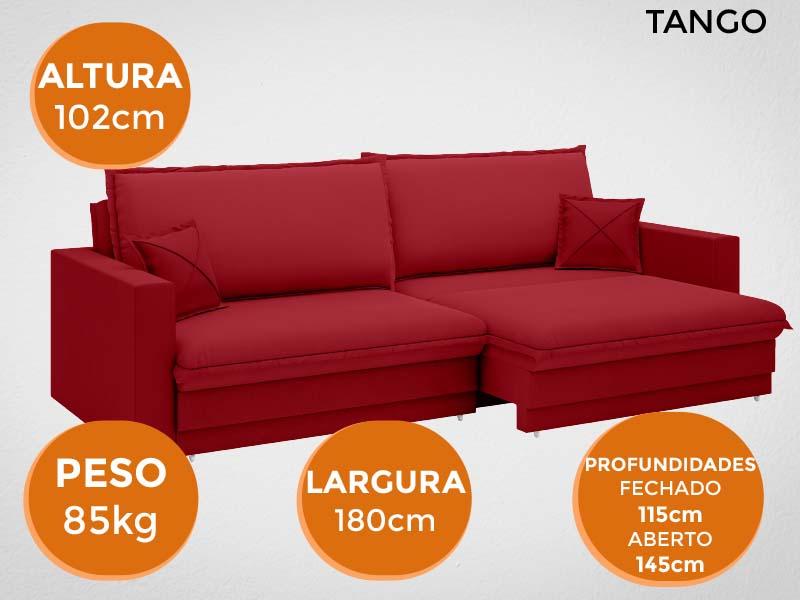 Sofá Tango 1,80m sem caixa, Retrátil e Reclinável Velosuede Vermelho - NETSOFAS