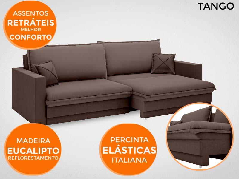 Sofá Tango 2,00m sem caixa, Retrátil e Reclinável Velosuede Chocolate - NETSOFAS