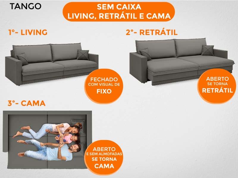 Sofá Tango 2,00m sem caixa, Retrátil e Reclinável Velosuede Cinza - NETSOFAS
