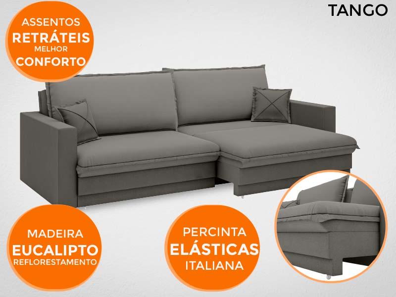 Sofá Tango 2,00m sem caixa, Retrátil e Reclinável Velosuede Cinza - NETSOFAS