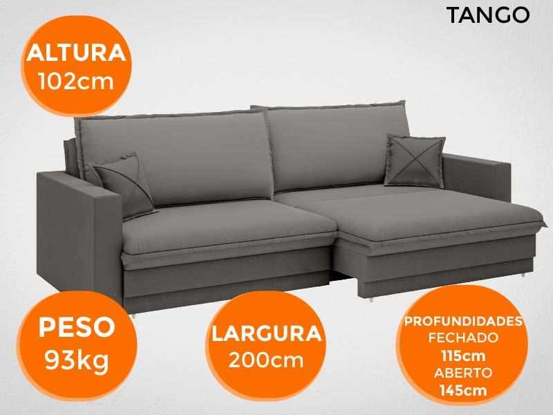 Sofá Tango 2,00m sem caixa, Retrátil e Reclinável Velosuede Cinza - NETSOFAS