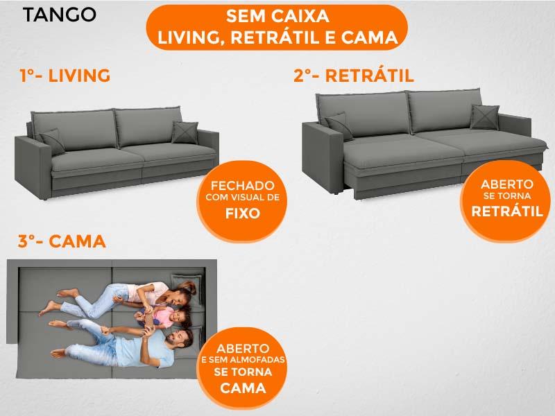 Sofá Tango 2,00m sem caixa, Retrátil e Reclinável Velosuede Grafite - NETSOFAS
