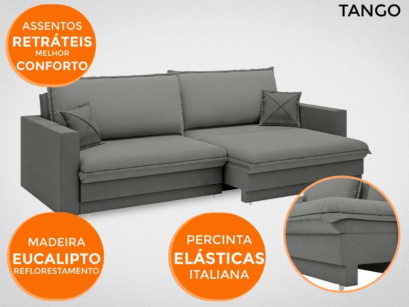 Sofá Tango 2,00m sem caixa, Retrátil e Reclinável Velosuede Grafite - NETSOFAS