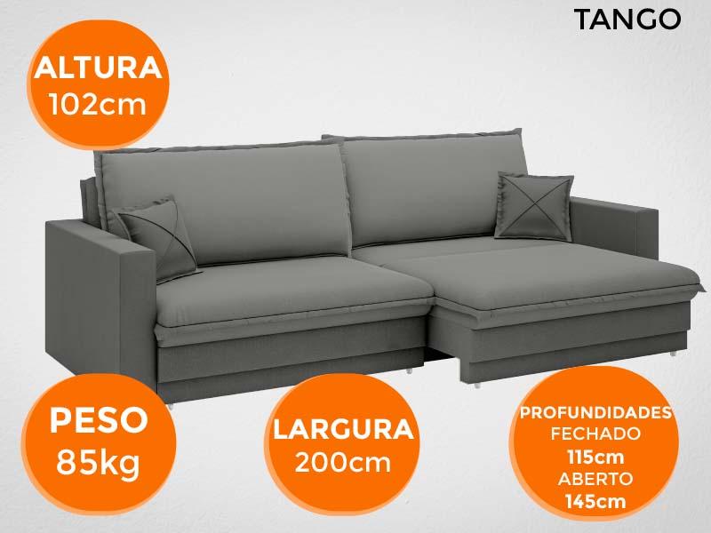Sofá Tango 2,00m sem caixa, Retrátil e Reclinável Velosuede Grafite - NETSOFAS
