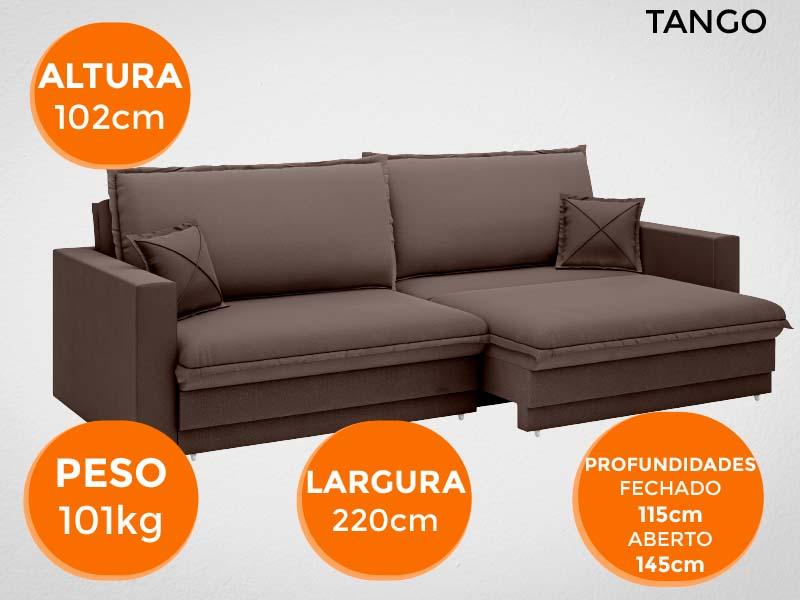 Sofá Tango 2,20m sem caixa, Retrátil e Reclinável Velosuede Chocolate - NETSOFAS