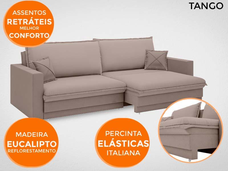 Sofá Tango 2,20m sem caixa, Retrátil e Reclinável Velosuede Marrom - NETSOFAS