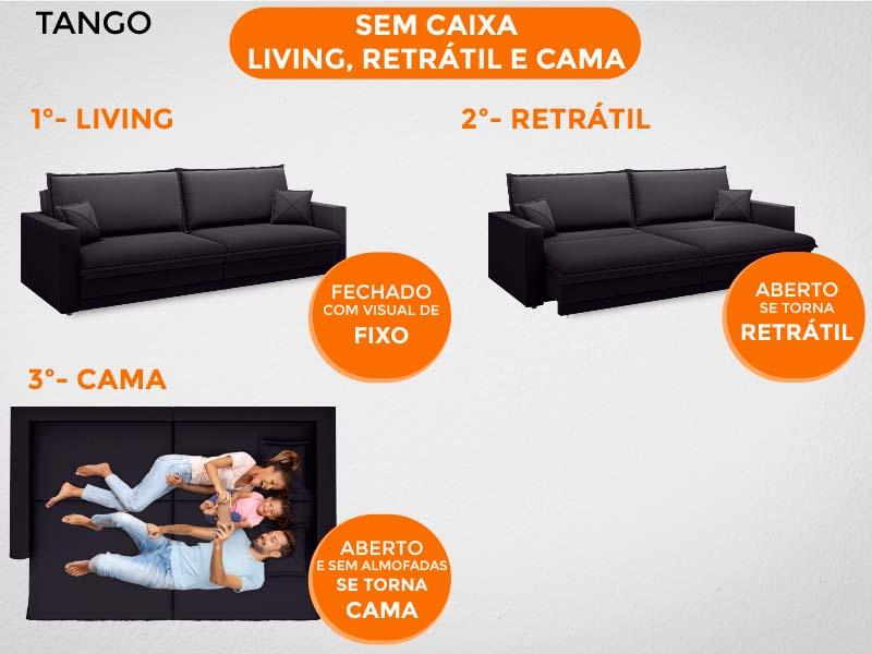 Sofá Tango 2,20m sem caixa, Retrátil e Reclinável Velosuede Preto - NETSOFAS