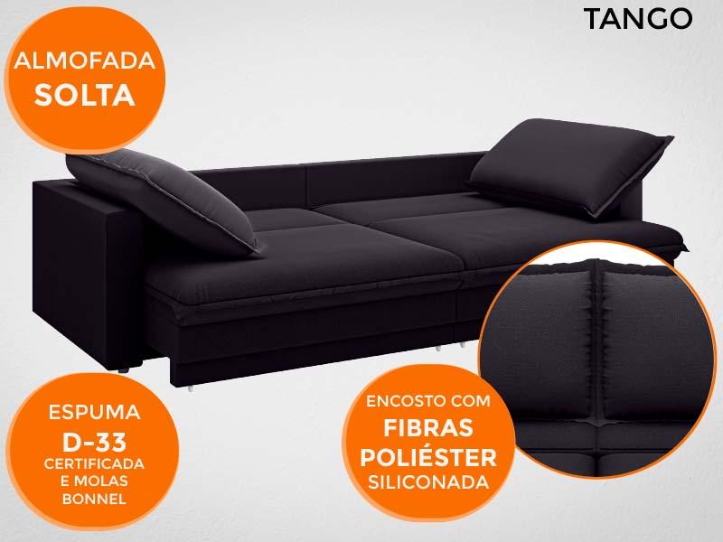 Sofá Tango 2,20m sem caixa, Retrátil e Reclinável Velosuede Preto - NETSOFAS