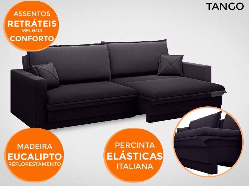 Sofá Tango 2,20m sem caixa, Retrátil e Reclinável Velosuede Preto - NETSOFAS