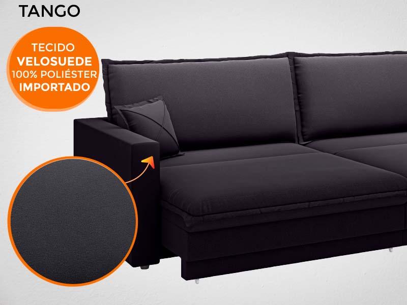 Sofá Tango 2,20m sem caixa, Retrátil e Reclinável Velosuede Preto - NETSOFAS