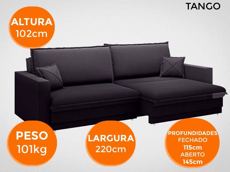 Sofá Tango 2,20m sem caixa, Retrátil e Reclinável Velosuede Preto - NETSOFAS