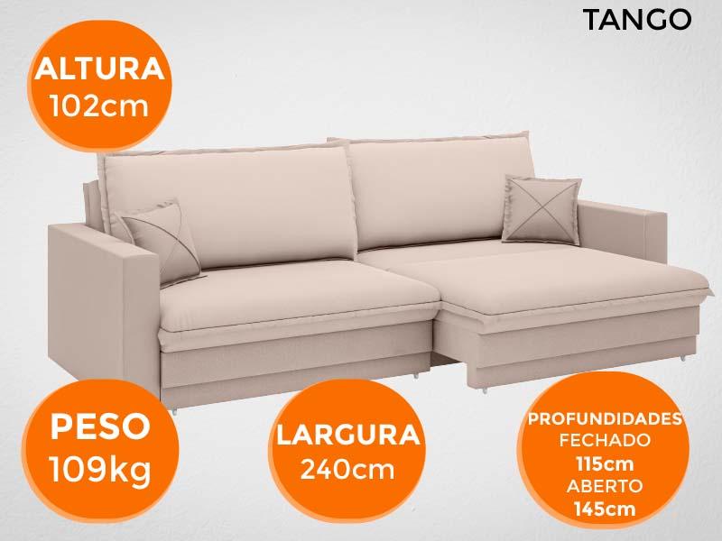 Sofá Tango 2,40m sem caixa, Retrátil e Reclinável Velosuede Bege - NETSOFAS