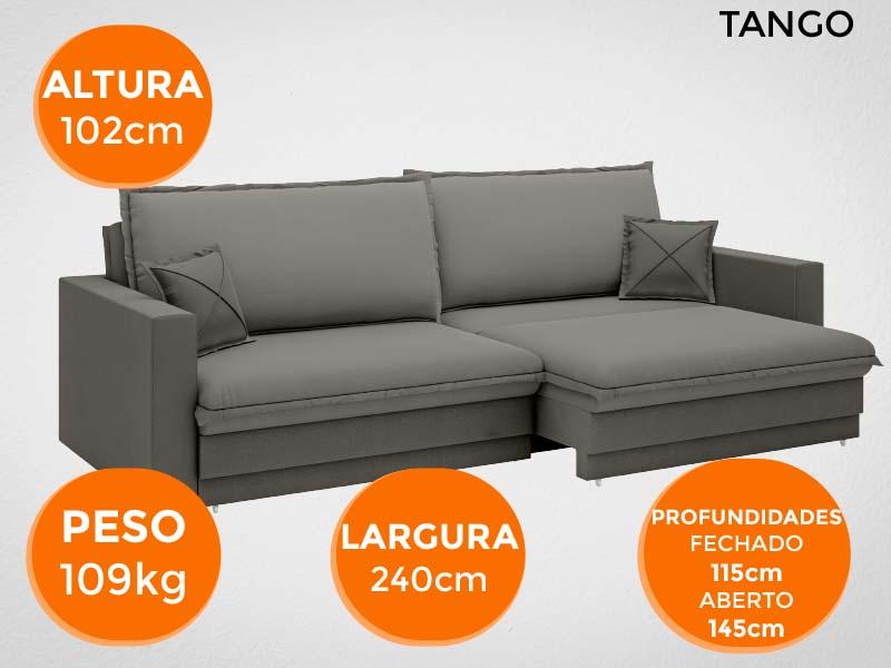Sofá Tango 2,40m sem caixa, Retrátil e Reclinável Velosuede Cinza - NETSOFAS