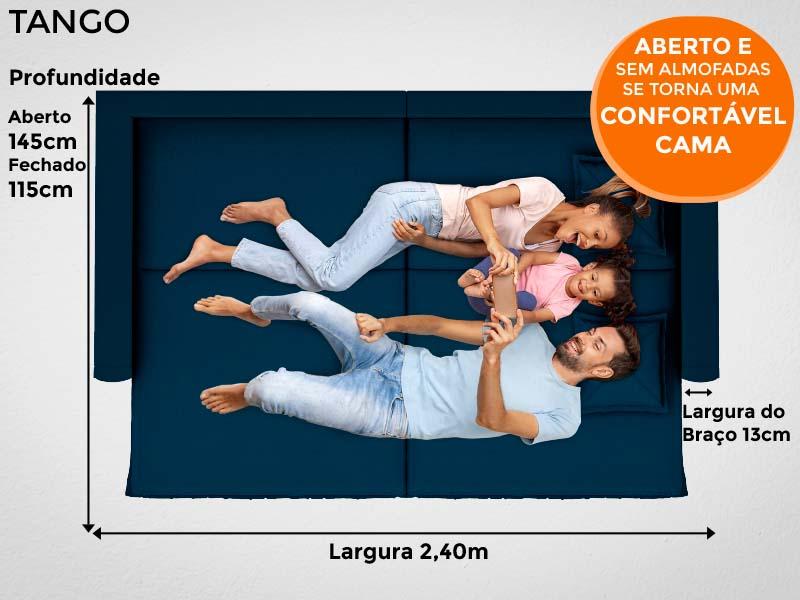 Sofá Tango 2,40m sem caixa, Retrátil e Reclinável Velosuede Petroleo - NETSOFAS