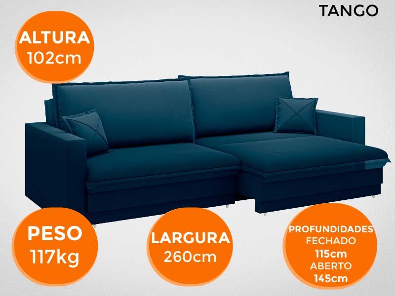 Sofá Tango 2,60m sem caixa, Retrátil e Reclinável Velosuede Petroleo - NETSOFAS