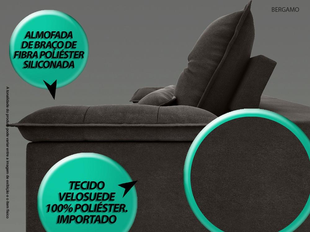 Sofa Bergamo 2,50m Assento Retratil e Reclinavel Velosuede Chocolate - NETSOFAS
