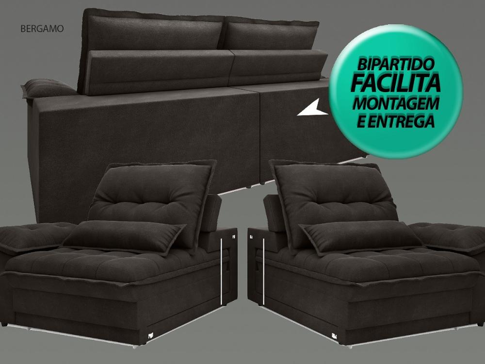 Sofa Bergamo 2,50m Assento Retratil e Reclinavel Velosuede Chocolate - NETSOFAS