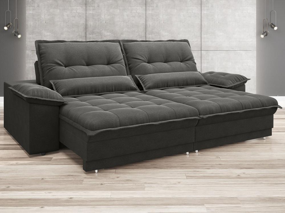 Sofa Bergamo 2,50m Assento Retratil e Reclinavel Velosuede Cinza - NETSOFAS