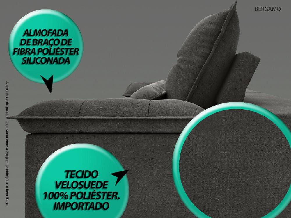 Sofa Bergamo 2,50m Assento Retratil e Reclinavel Velosuede Cinza - NETSOFAS