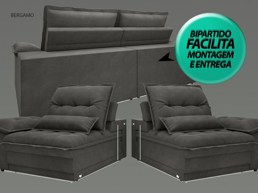 Sofa Bergamo 2,50m Assento Retratil e Reclinavel Velosuede Cinza - NETSOFAS