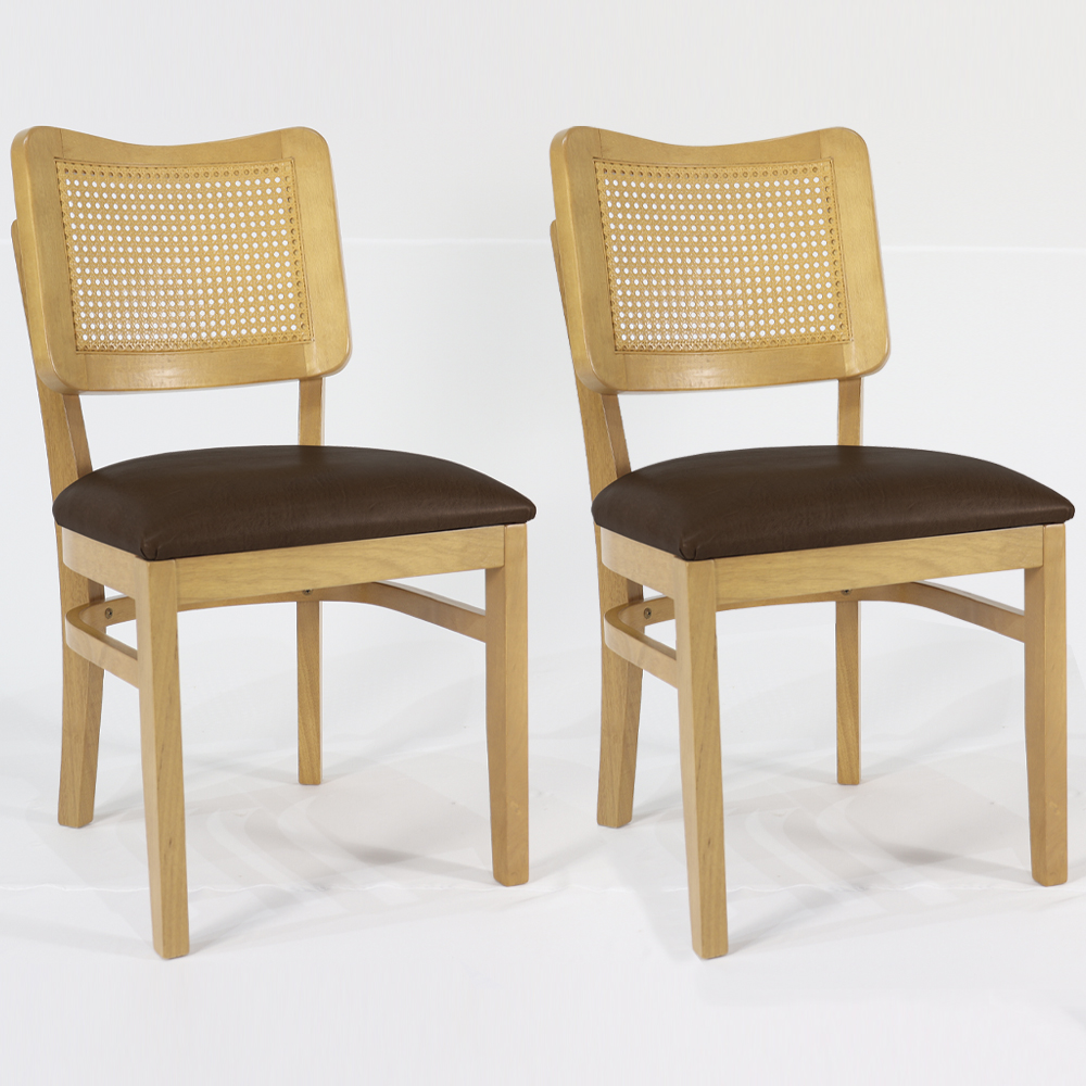 Kit 2 Cadeira Decorativa Cafe Tela Tingida Pes Madeira Amendoa Nacc