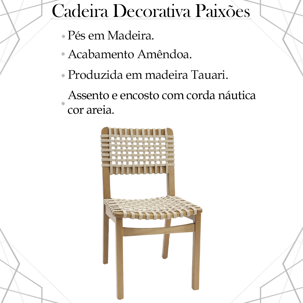 Kit 2 Cadeira Decorativa Corda Nautica Areia Pes Madeira Amendoa Nacc