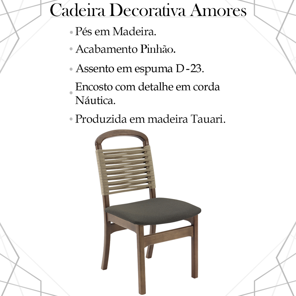 Kit 2 Cadeira Decorativa Vinil Corda Nautica Nude Pes Madeira Pinhao Nacc