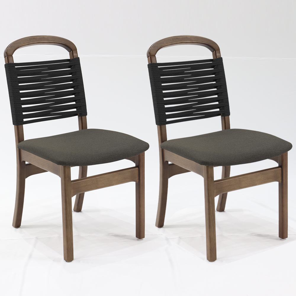 Kit 2 Cadeira Decorativa Vinil Corda Nautica Preto Pes Madeira Pinhao Nacc