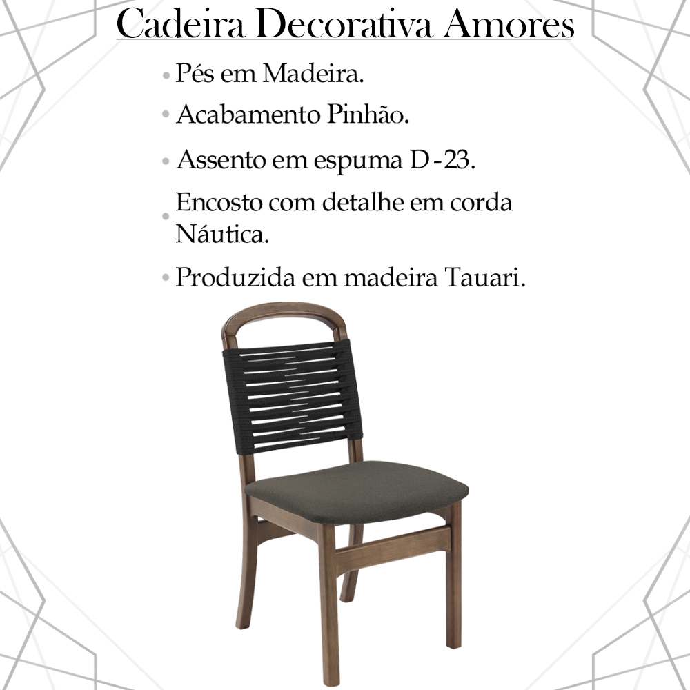 Kit 2 Cadeira Decorativa Vinil Corda Nautica Preto Pes Madeira Pinhao Nacc