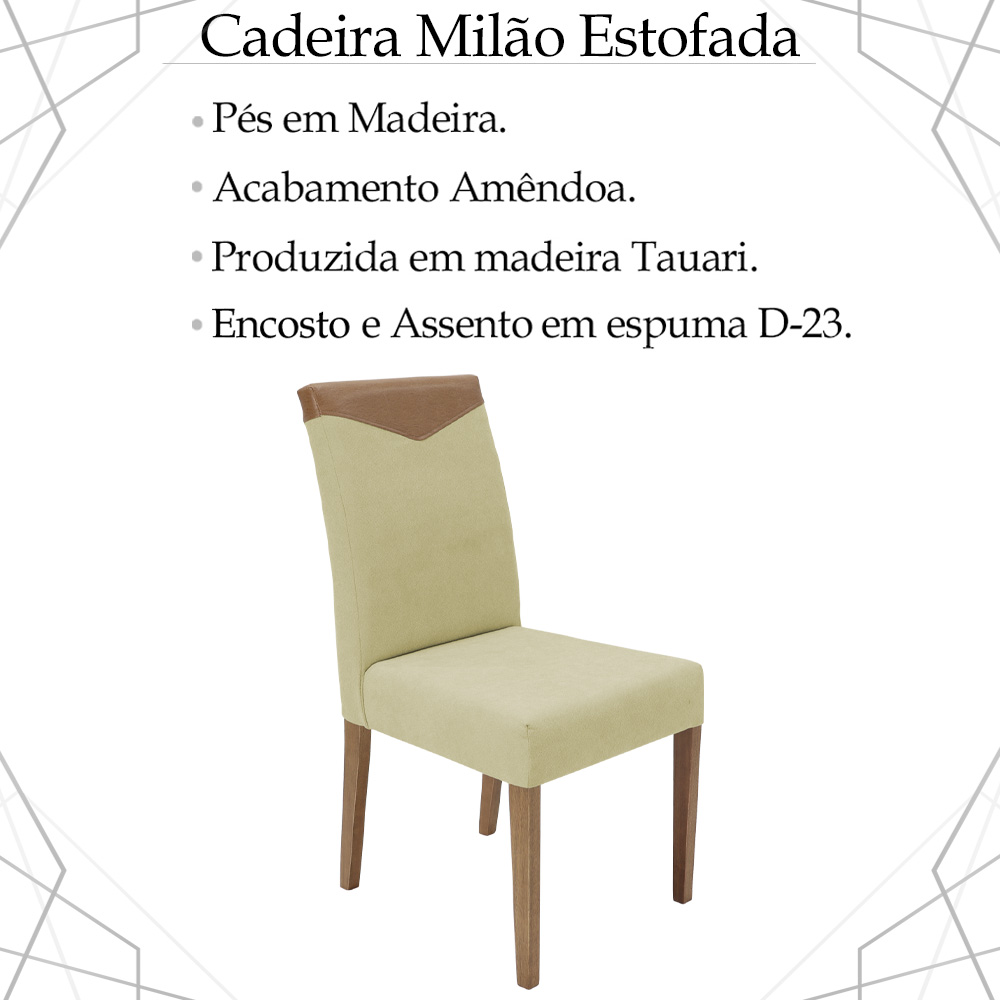 Kit 2 Cadeira Estofada Manteiga Canela Pes Madeira Amendoa Nacc