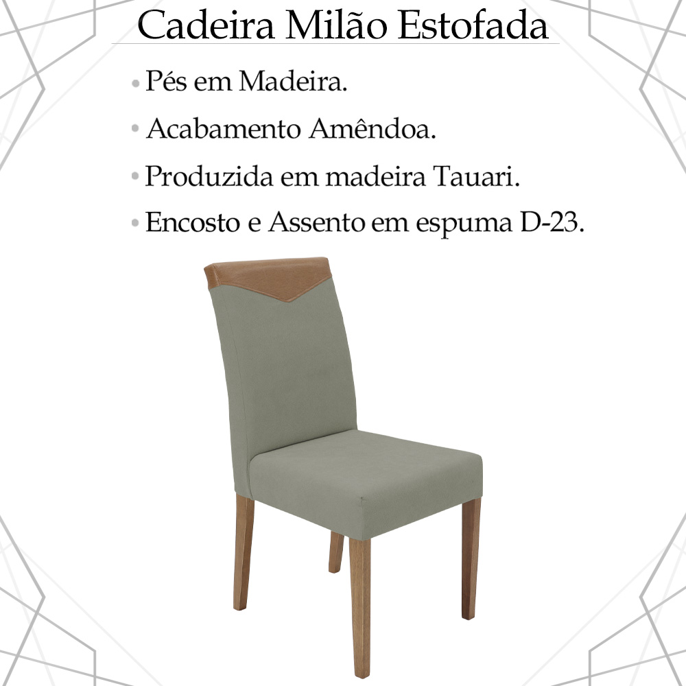 Kit 2 Cadeira Estofada Niquel Canela Pes Madeira Amendoa Nacc