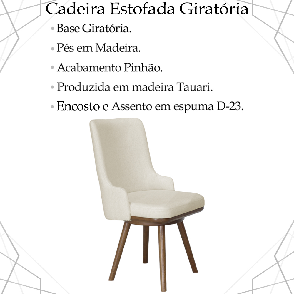 Kit 2 Cadeiras Estofada Papel Base Giratoria Madeira Pinhao Nacc