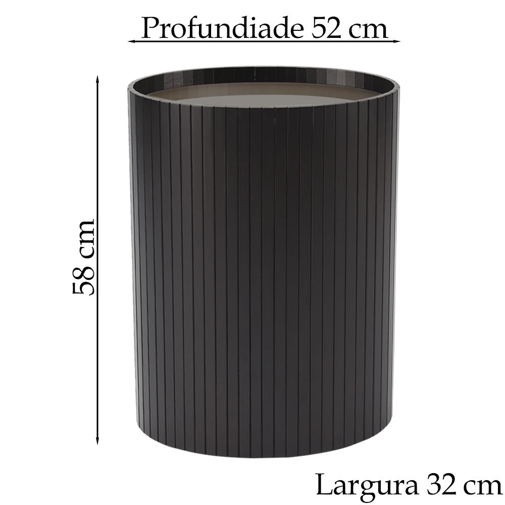 Kit 2 Mesa Apoio Lateral Oval Tampo Vidro Glow Madeira Ebano Preto Nacc
