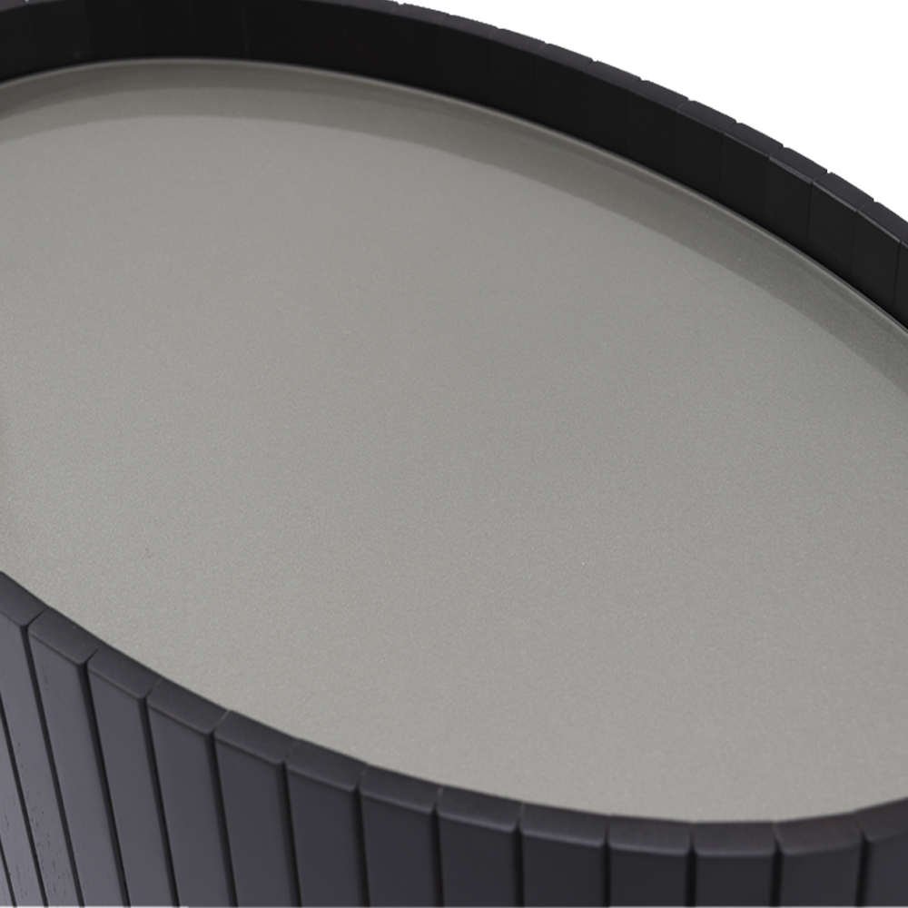 Kit 2 Mesa Apoio Lateral Oval Tampo Vidro Glow Madeira Ebano Preto Nacc