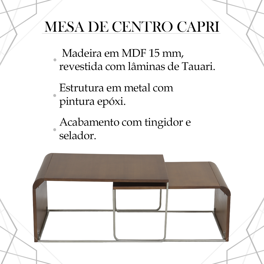 Kit 2 Mesa De Centro Alta e Baixa Pinhao Base Metal Niquel Nacc