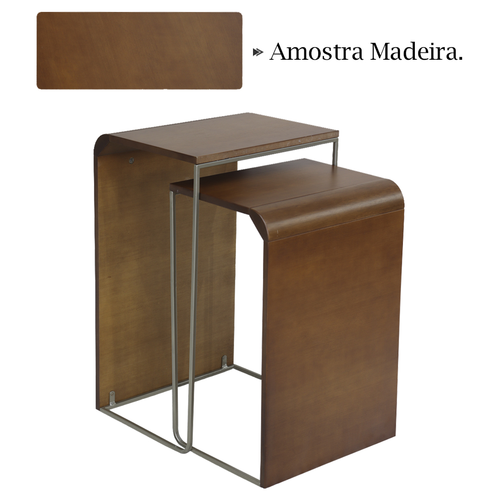 Kit 2 Mesa De Centro Alta e Baixa Pinhao Base Metal Niquel Nacc