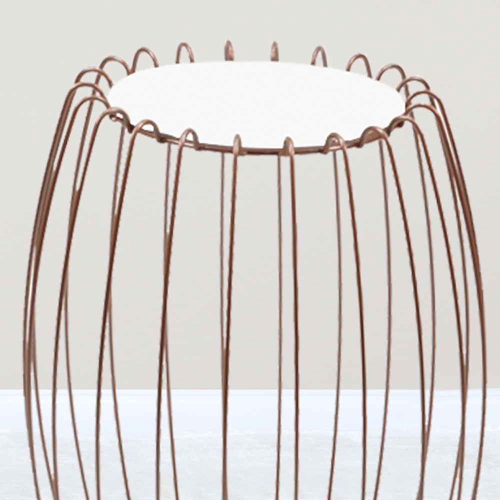 Kit Mesa Apoio Lateral 43 cm Tampo Vidro Branco Base Metal Cobre Nacc