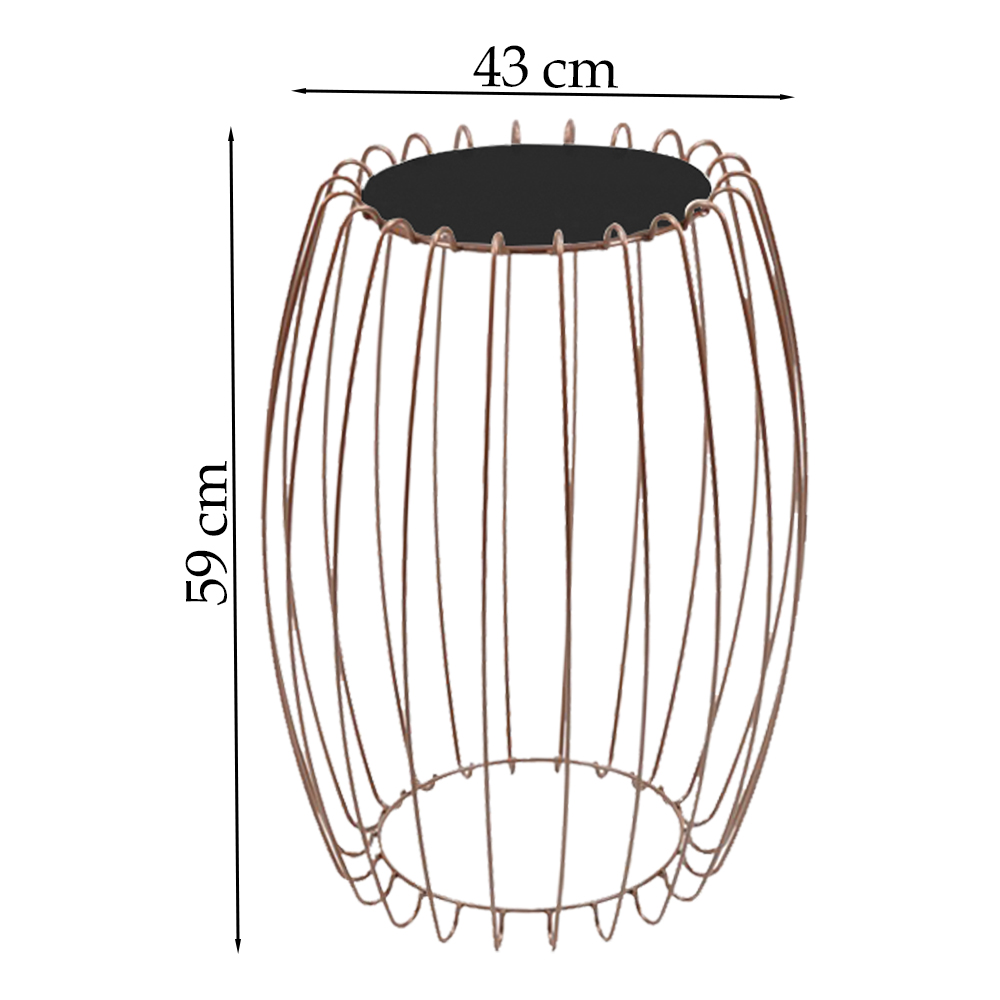 Kit Mesa Apoio Lateral 43 cm Tampo Vidro Preto Base Metal Cobre Nacc