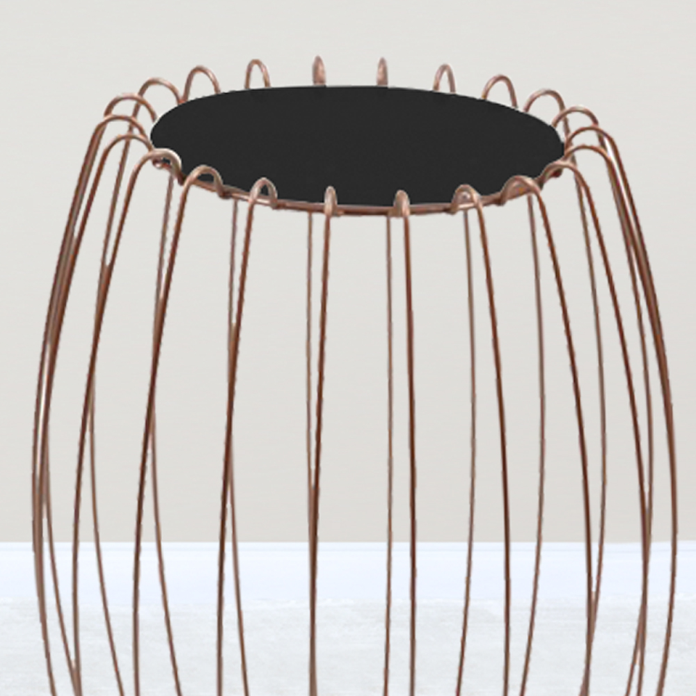 Kit Mesa Apoio Lateral 43 cm Tampo Vidro Preto Base Metal Cobre Nacc