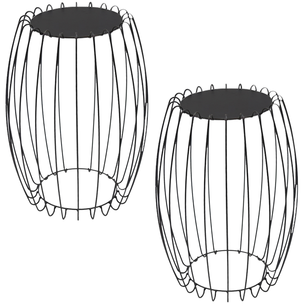 Kit Mesa Apoio Lateral 43 cm Tampo Vidro Preto Base Metal Preto Nacc