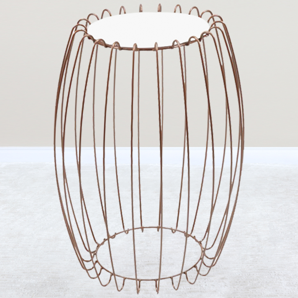 Mesa Apoio Lateral 43 cm Tampo Vidro Branco Base Metal Cobre Nacc