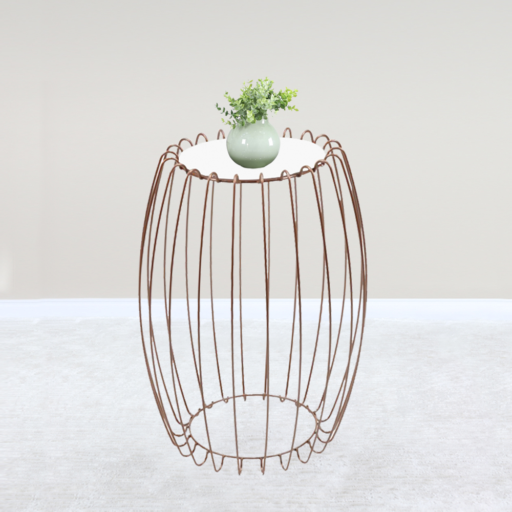 Mesa Apoio Lateral 43 cm Tampo Vidro Branco Base Metal Cobre Nacc