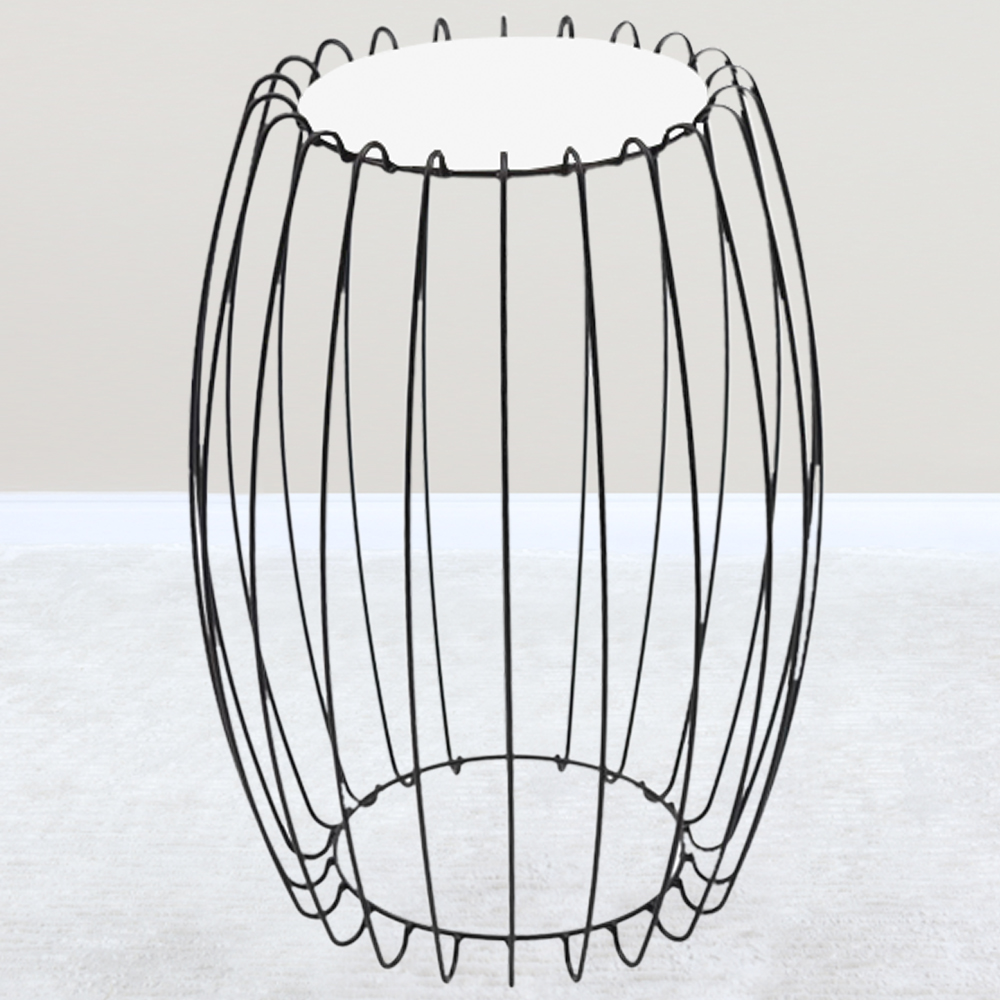 Mesa Apoio Lateral 43 cm Tampo Vidro Branco Base Metal Preto Nacc