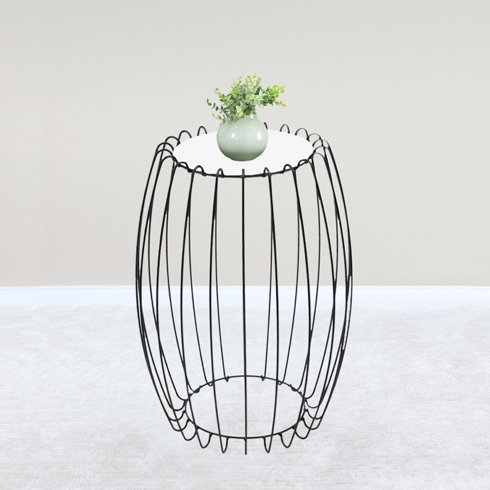 Mesa Apoio Lateral 43 cm Tampo Vidro Branco Base Metal Preto Nacc