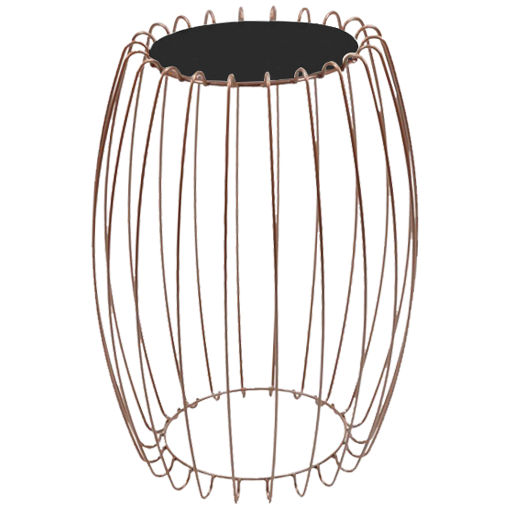 Mesa Apoio Lateral 43 cm Tampo Vidro Preto Base Metal Cobre Nacc