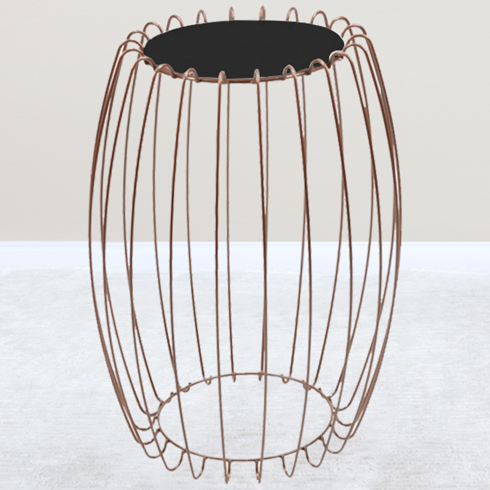 Mesa Apoio Lateral 43 cm Tampo Vidro Preto Base Metal Cobre Nacc