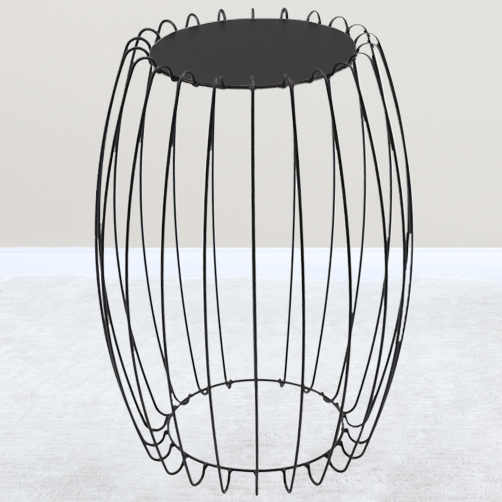 Mesa Apoio Lateral 43 cm Tampo Vidro Preto Base Metal Preto Nacc