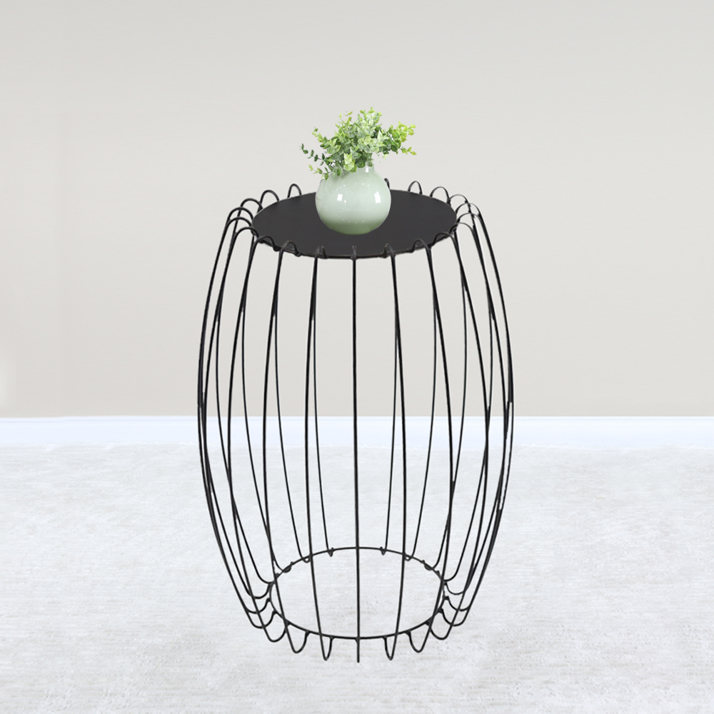 Mesa Apoio Lateral 43 cm Tampo Vidro Preto Base Metal Preto Nacc