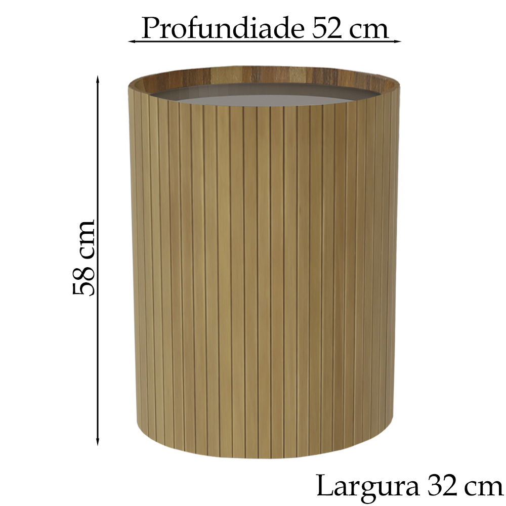 Mesa De Apoio Lateral Oval Tampo Vidro Glow Madeira Amendoa Nacc